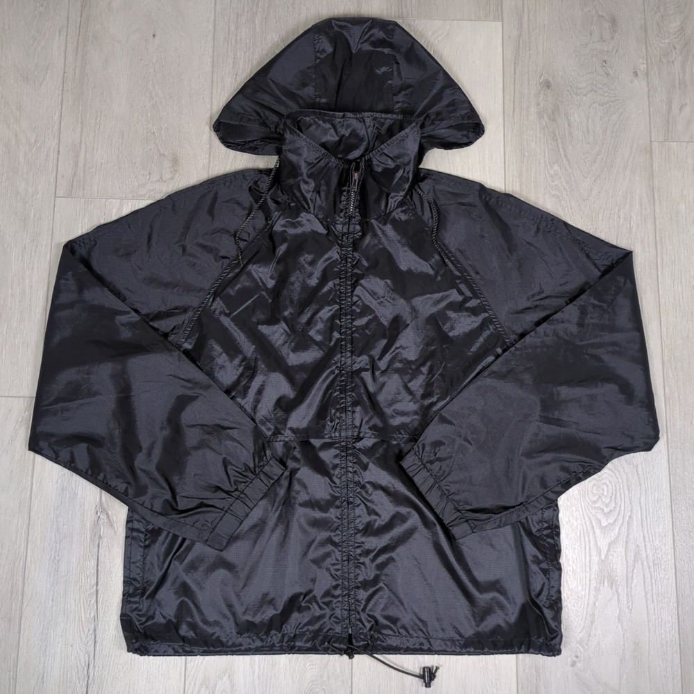 Vintage Eddie Bauer Windbreaker Jacket Mens Large Black Full Zip Pockets Hooded